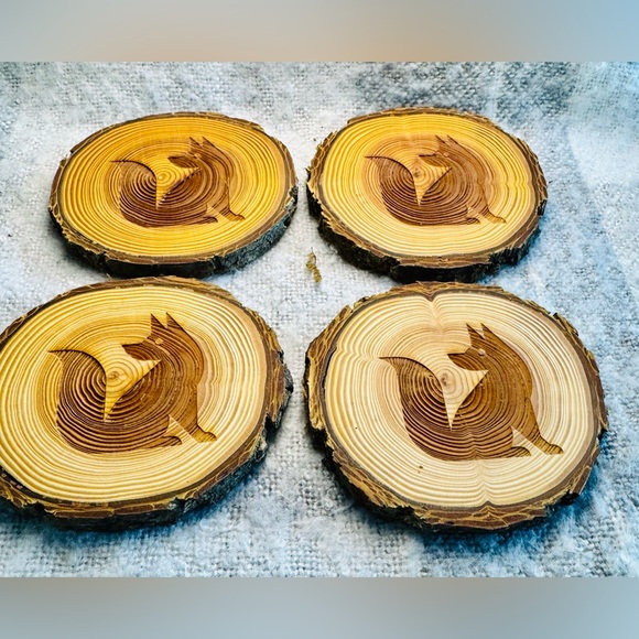 Cedar Wood Fox Coasters Set of 4 NWOT - Picture 2 of 7